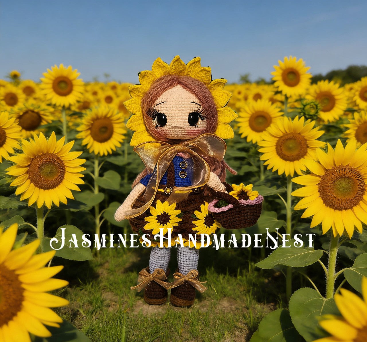 Handmade Crochet Sunflower Girl Doll – Poseable Amigurumi Plush Doll, Cute Floral Gift