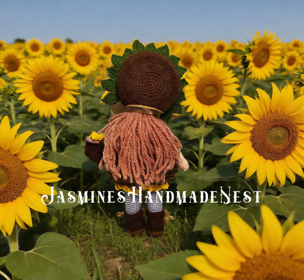 Handmade Crochet Sunflower Girl Doll – Poseable Amigurumi Plush Doll, Cute Floral Gift