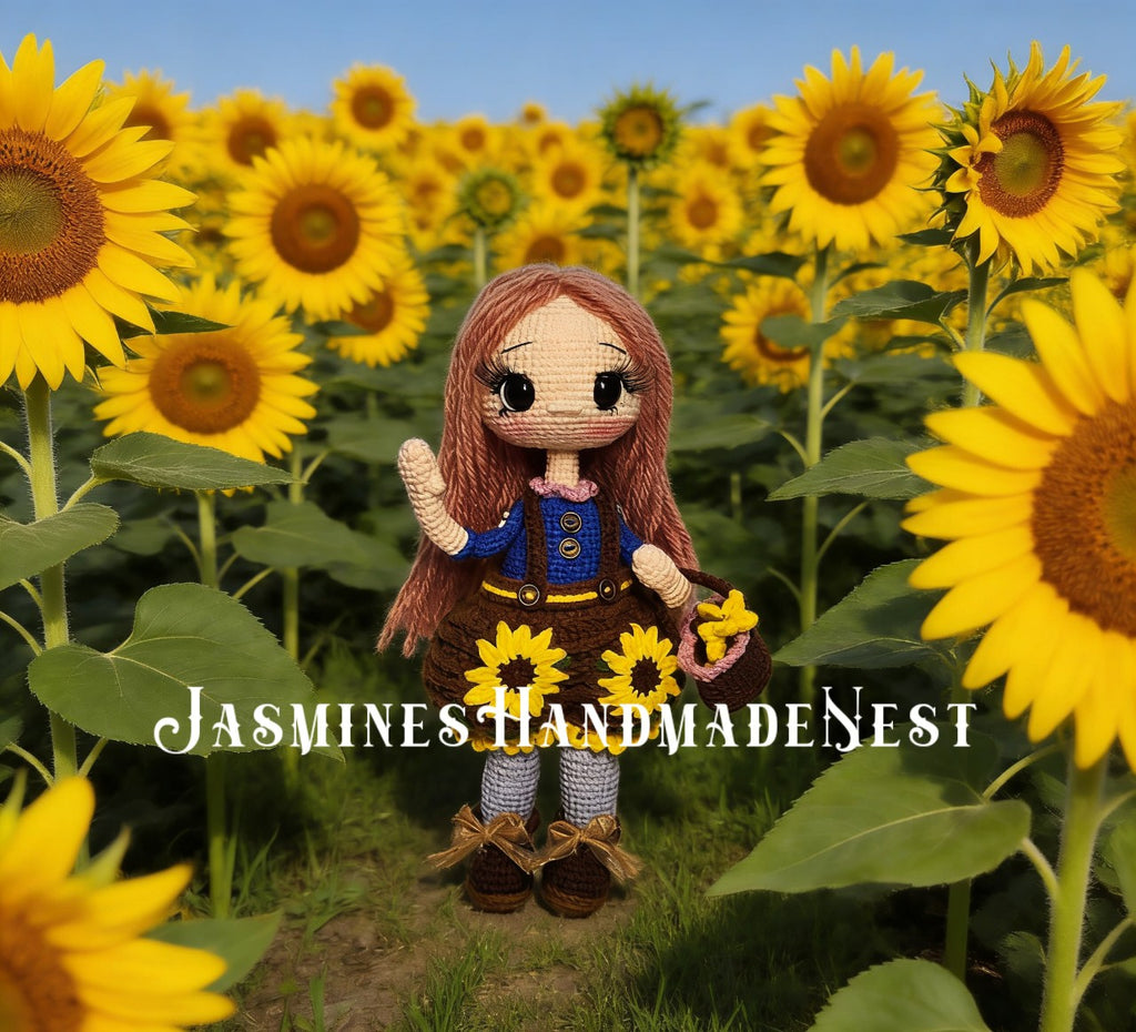 Handmade Crochet Sunflower Girl Doll – Poseable Amigurumi Plush Doll, Cute Floral Gift