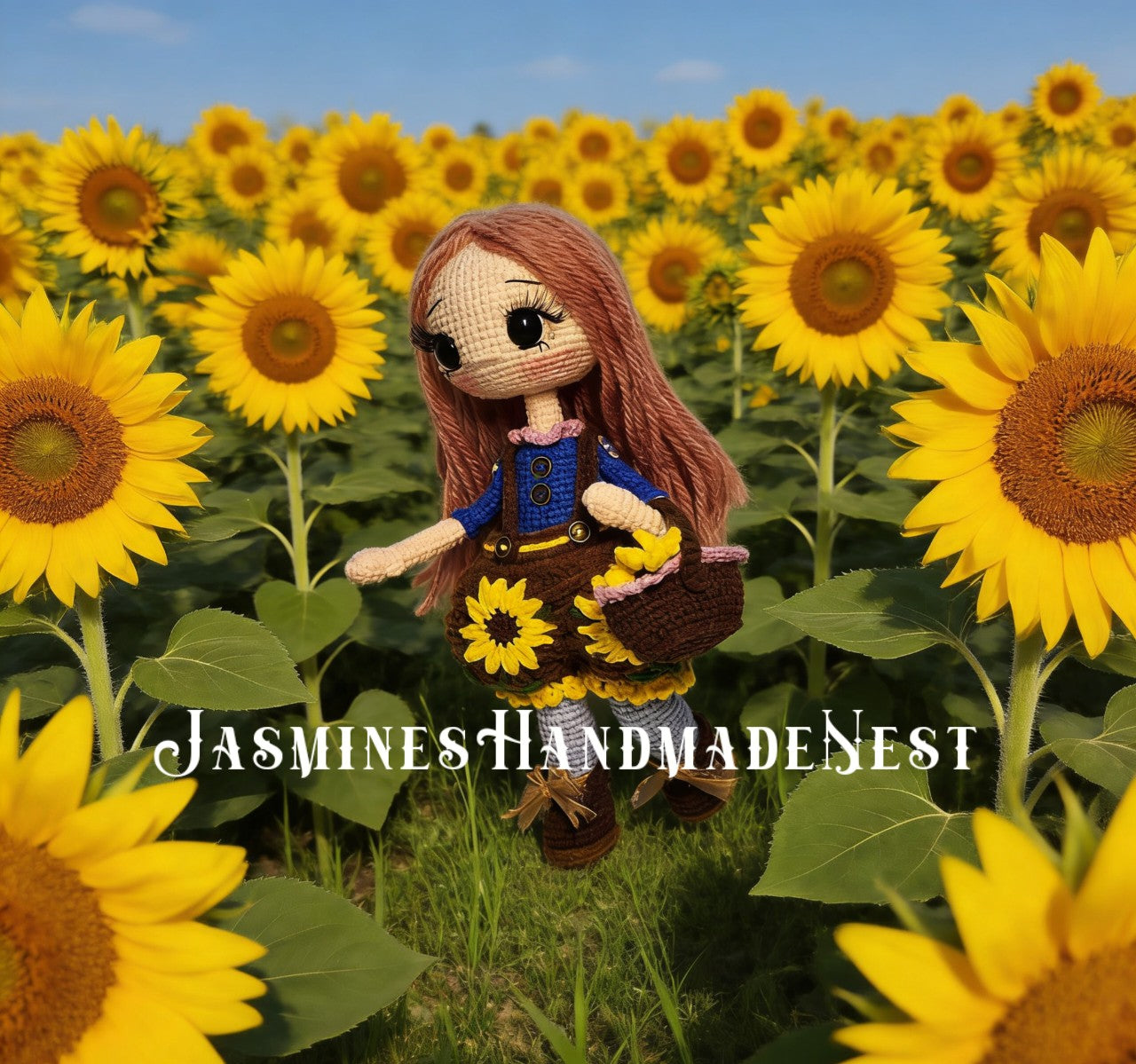 Handmade Crochet Sunflower Girl Doll – Poseable Amigurumi Plush Doll, Cute Floral Gift