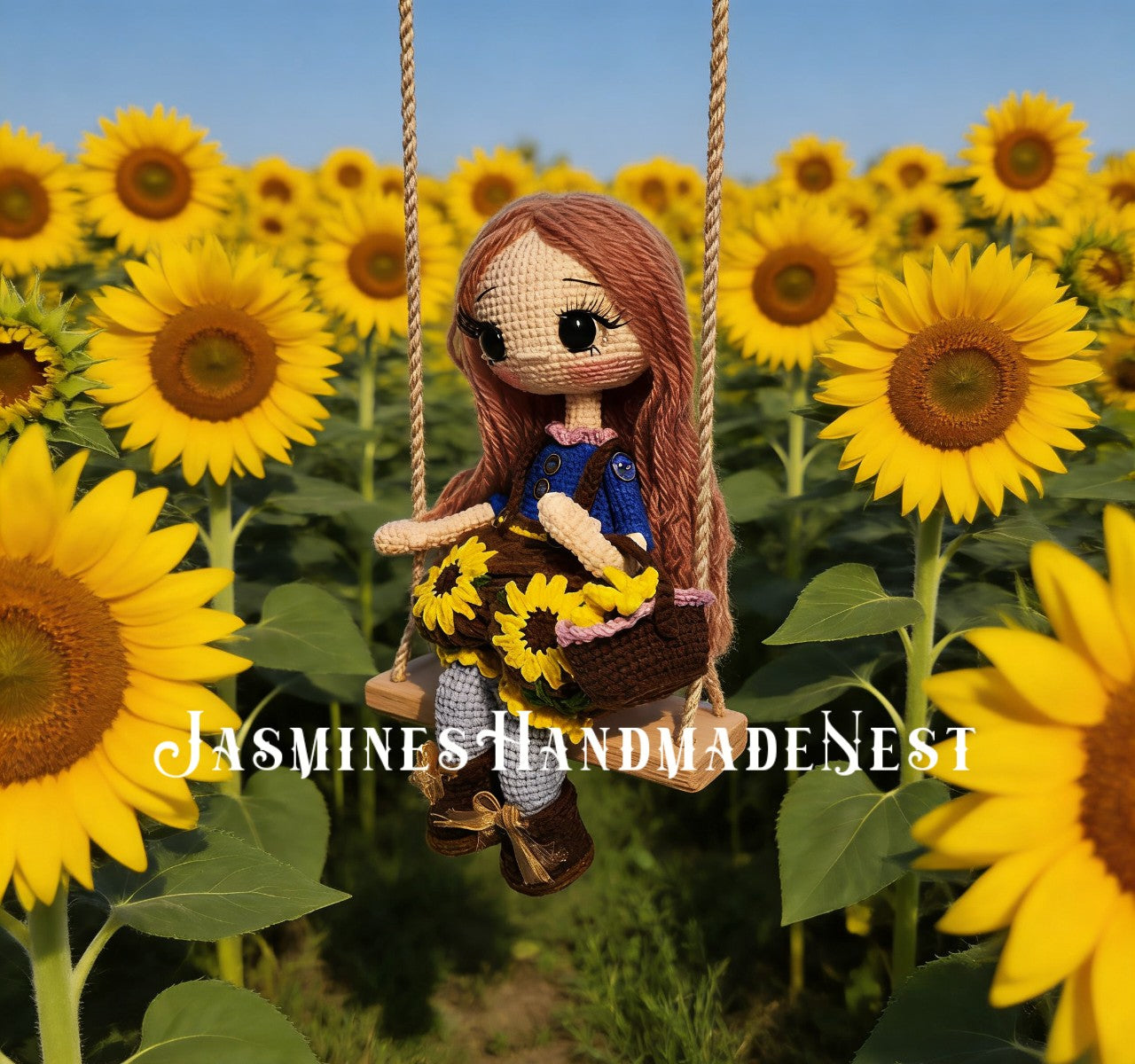 Handmade Crochet Sunflower Girl Doll – Poseable Amigurumi Plush Doll, Cute Floral Gift