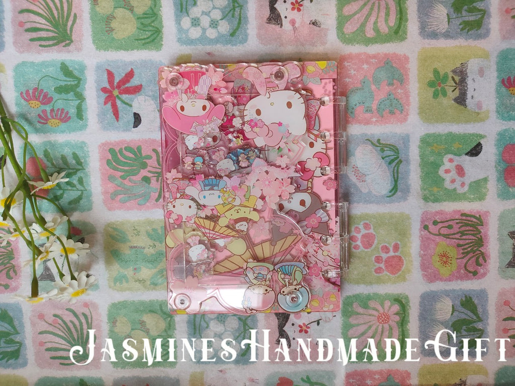 Handmade Kawaii Shake Notebook, Floating Glitter Quicksand Shake Journal, Cute Cartoon Mini Pocket Diary Gift for Girls