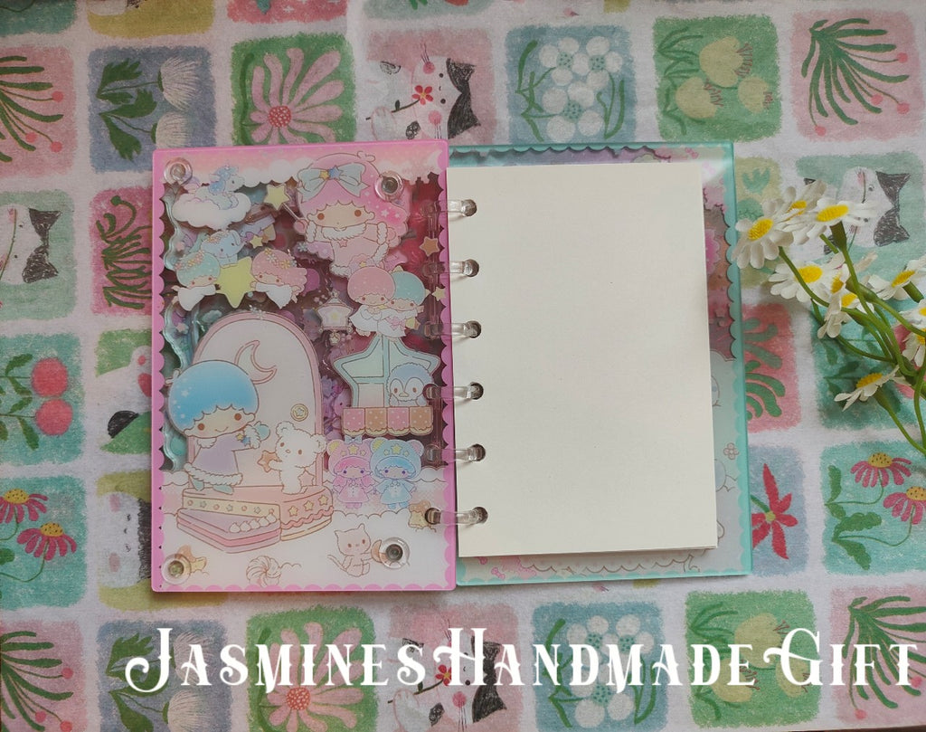 Handmade Kawaii Shake Notebook, Floating Glitter Quicksand Shake Journal, Cute Cartoon Mini Pocket Diary Gift for Girls