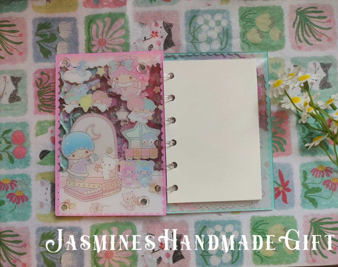 Handmade Kawaii Shake Notebook, Floating Glitter Quicksand Shake Journal, Cute Cartoon Mini Pocket Diary Gift for Girls