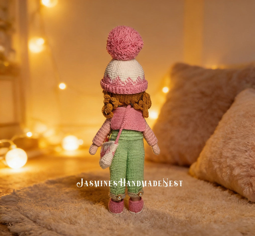 Handmade Crochet Winter Girl Doll – Amigurumi Dress Up Toy, Gift