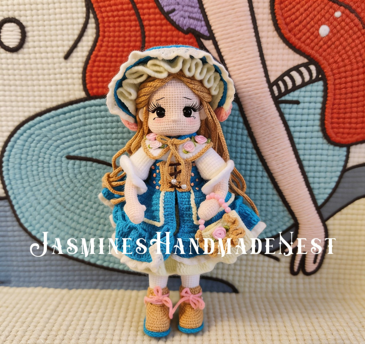 Handmade Cottagecore Lolita Crochet Doll, Vintage Amigurumi Girl Doll, Handcrafted Collectible Toy Gift