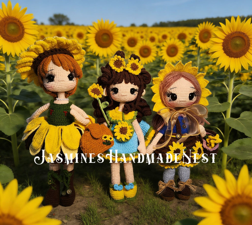 Handmade Crochet Sunflower Girl Doll – Poseable Amigurumi Plush Doll, Cute Floral Gift