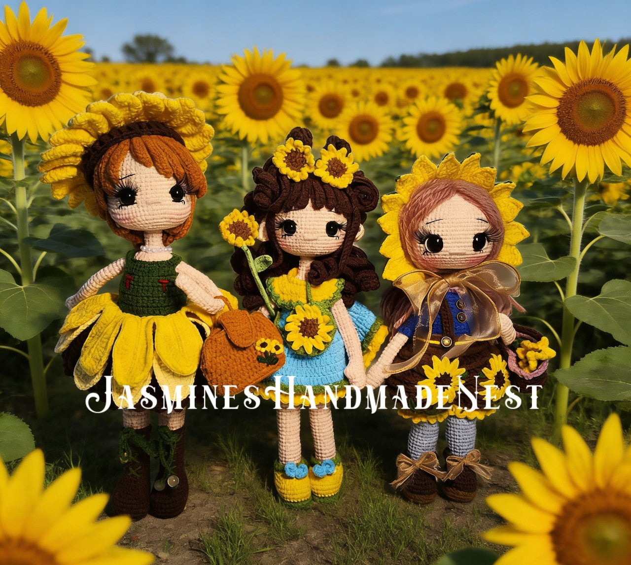 Handmade Crochet Sunflower Girl Doll – Poseable Amigurumi Plush Doll, Cute Floral Gift