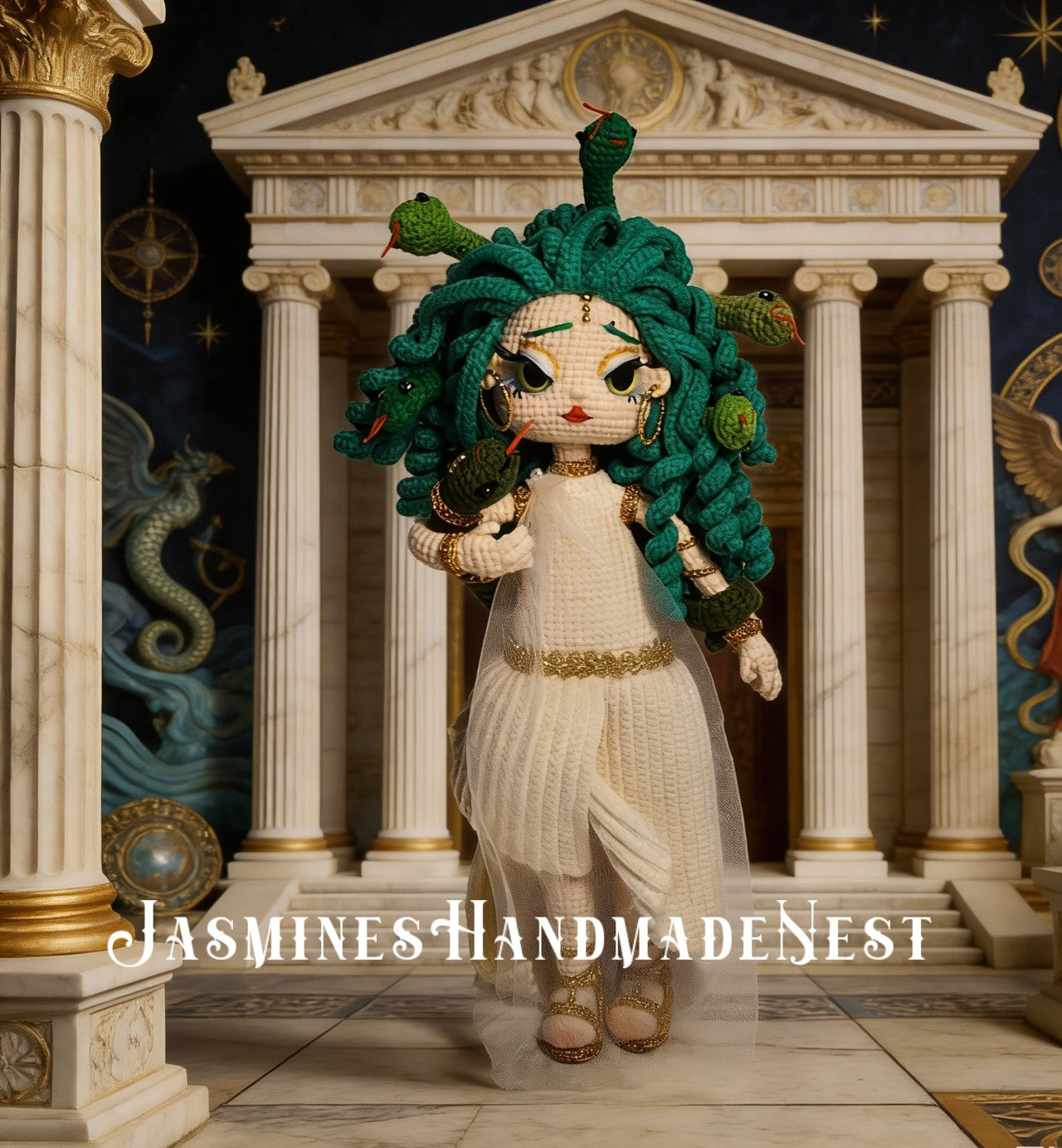 Handmade Crochet Snake Doll – Amigurumi Mythical Fantasy Creature Plush, Unique Handmade Gift