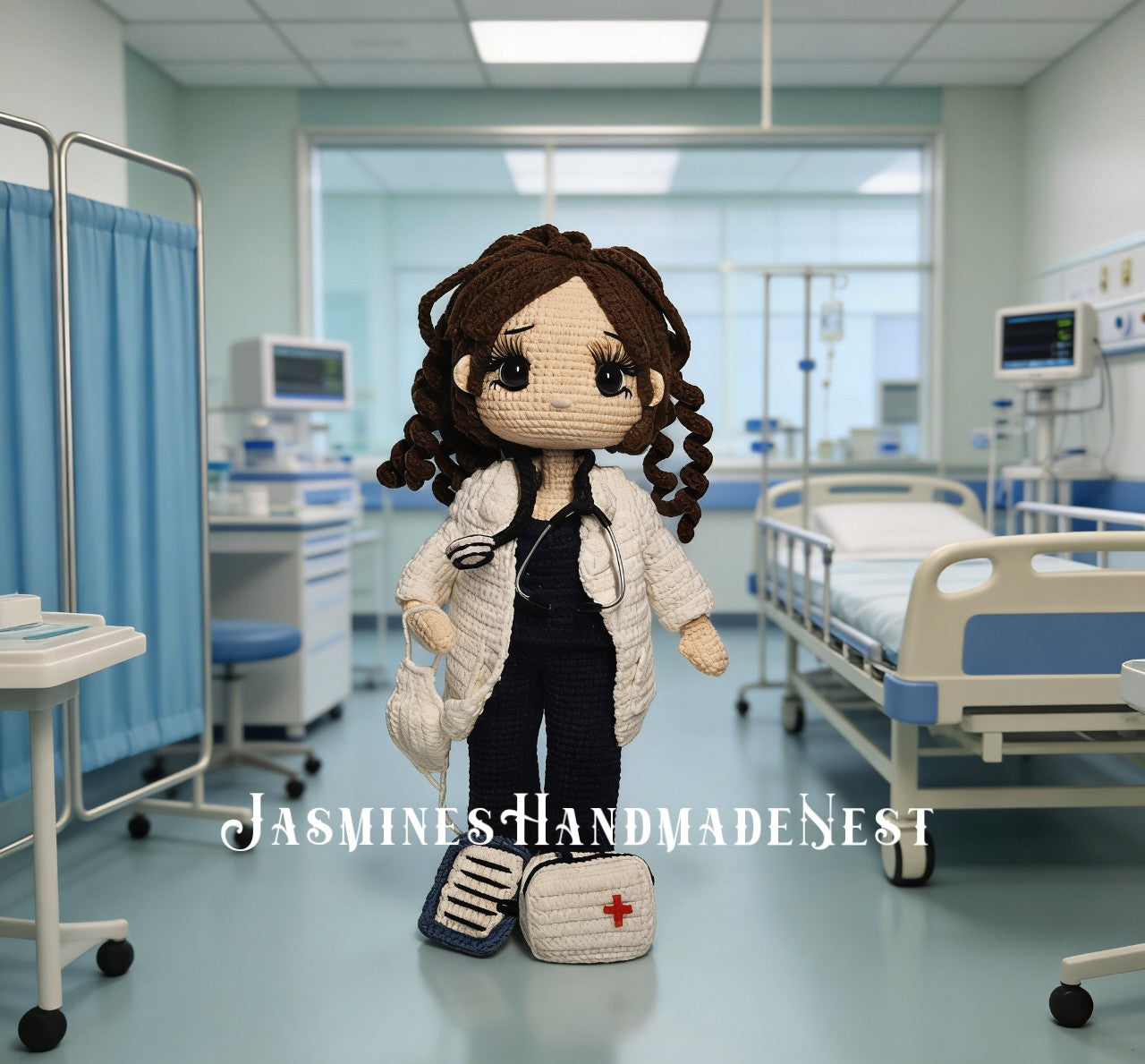 Custom Doctor Crochet Doll – Handmade Personalized Amigurumi Medical Gift, Changeable Hair Color & Outfit