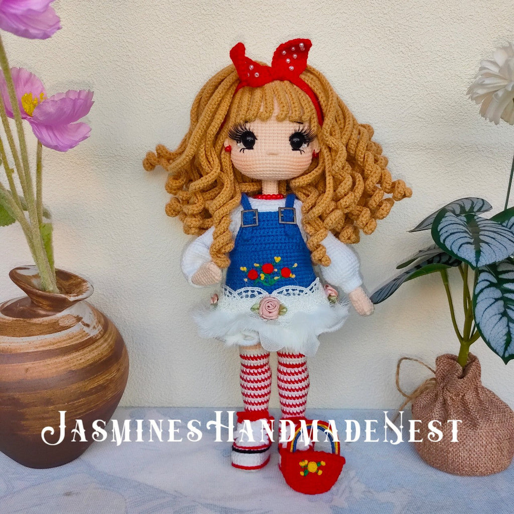 Handmade Crochet Rose Girl Doll – Adorable Amigurumi Plush Toy with Cute Flower Dress, Soft Knitted Doll, Playful and Sweet Gift for Kids, Birthday Present, Nursery Decor, Unique Collectible for Children and Doll Lovers
