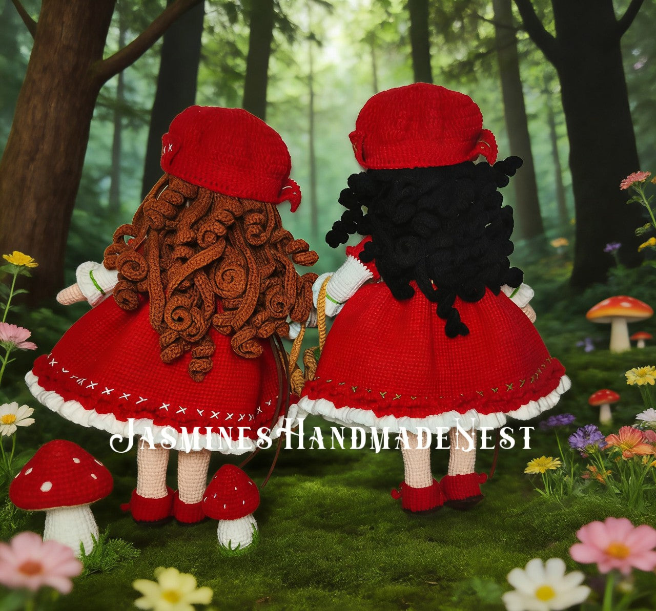 Crochet Mushroom & Cherry Girl Doll, Handmade Amigurumi Plush, Woodland Cottagecore Fairy Doll