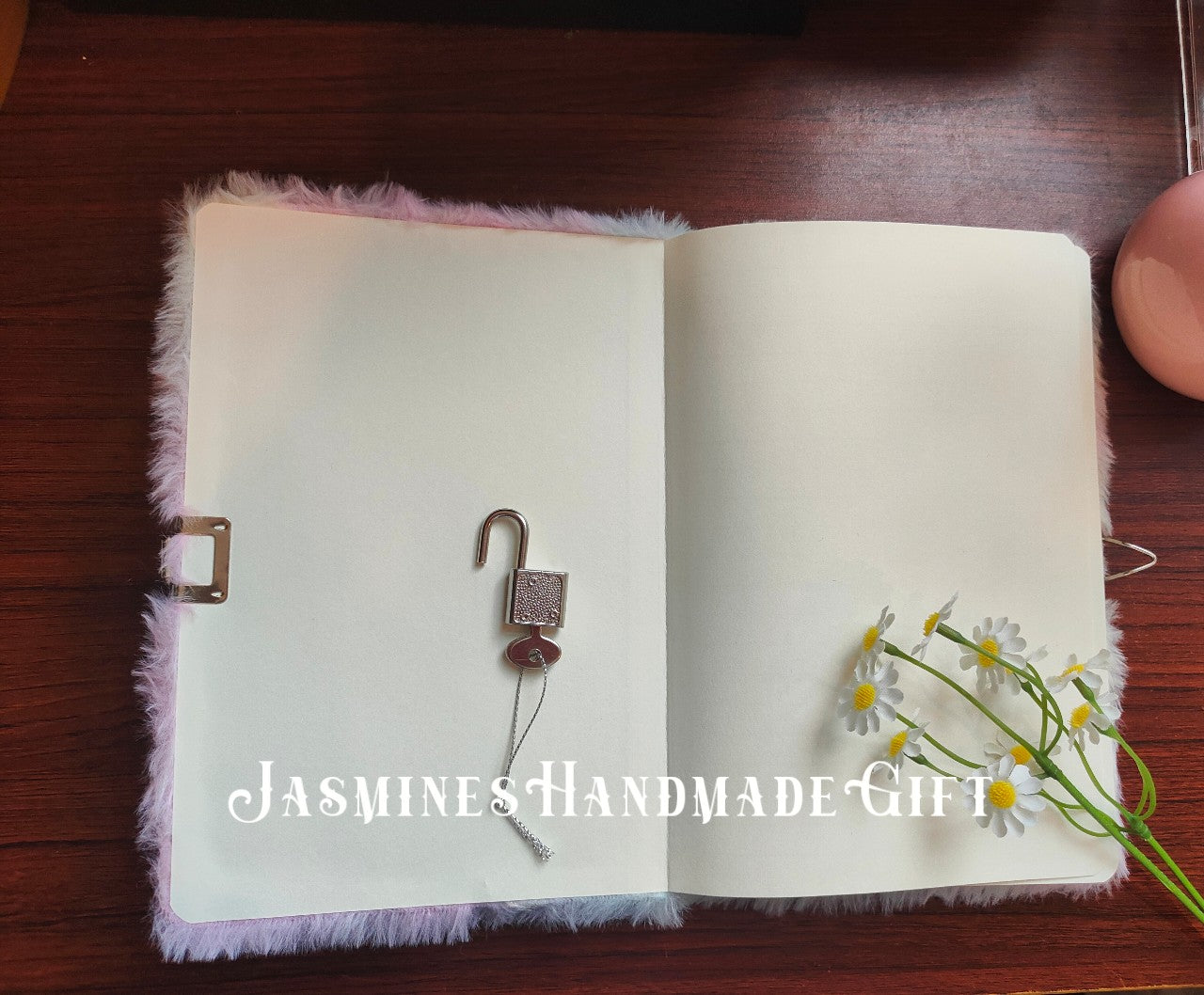 Kawaii Fuzzy Unicorn Notebook with Lock, Embroidery Rainbow Floral Unicorn Plush Journal, Lockable Secret Diary for Kids Teen Girls Stationery Gift