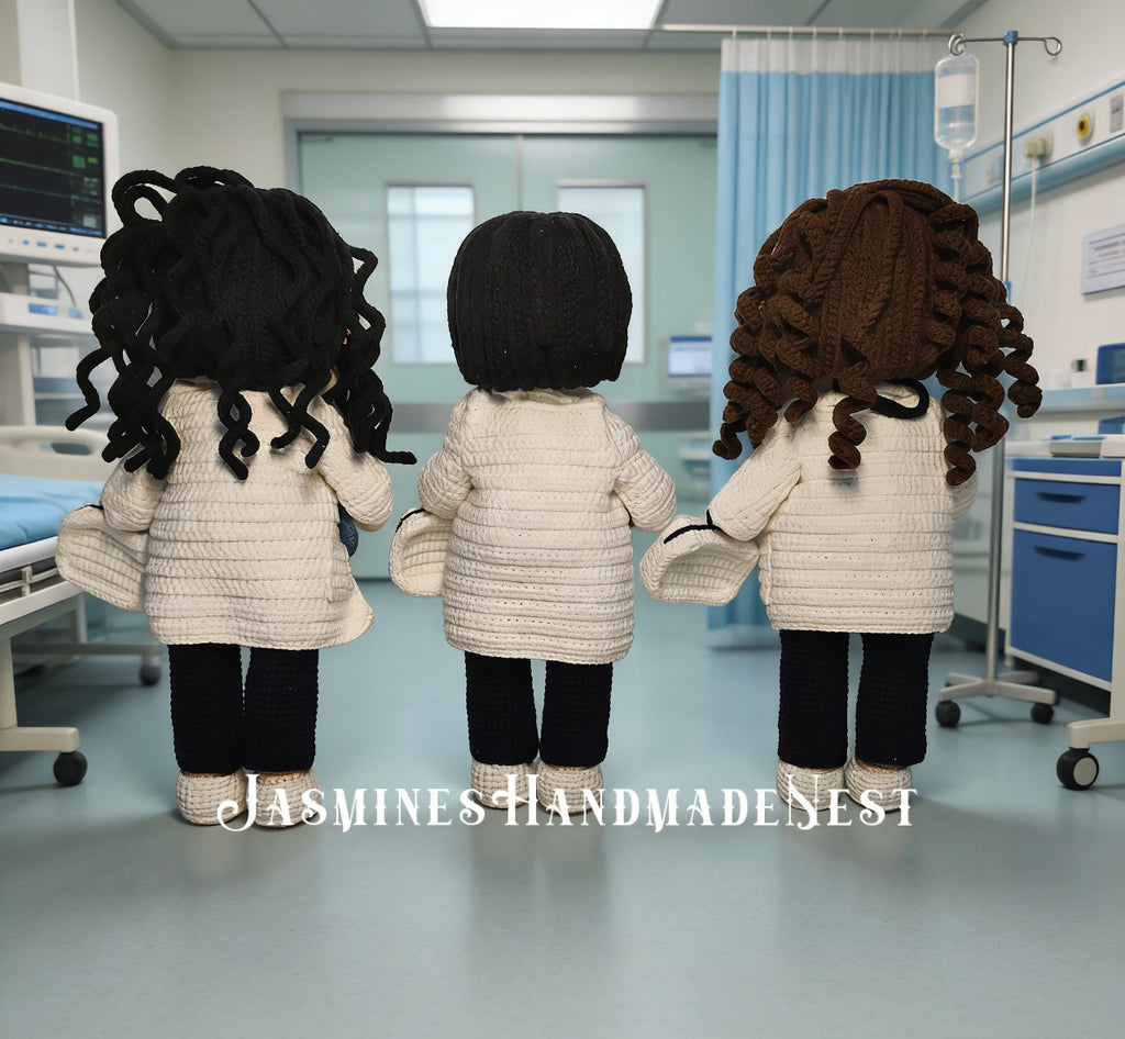Custom Doctor Crochet Doll – Handmade Personalized Amigurumi Medical Gift, Changeable Hair Color & Outfit