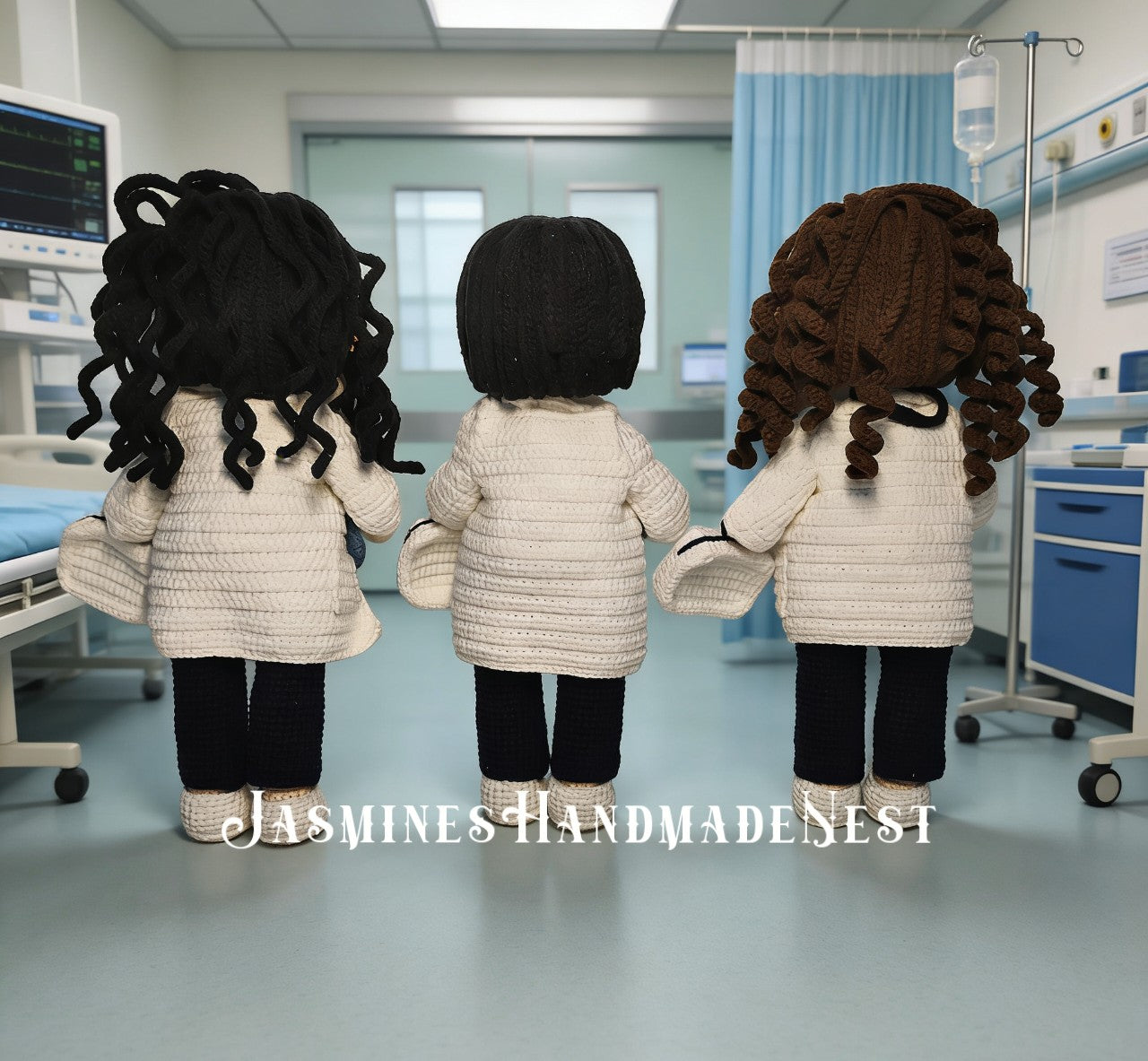 Custom Doctor Crochet Doll – Handmade Personalized Amigurumi Medical Gift, Changeable Hair Color & Outfit