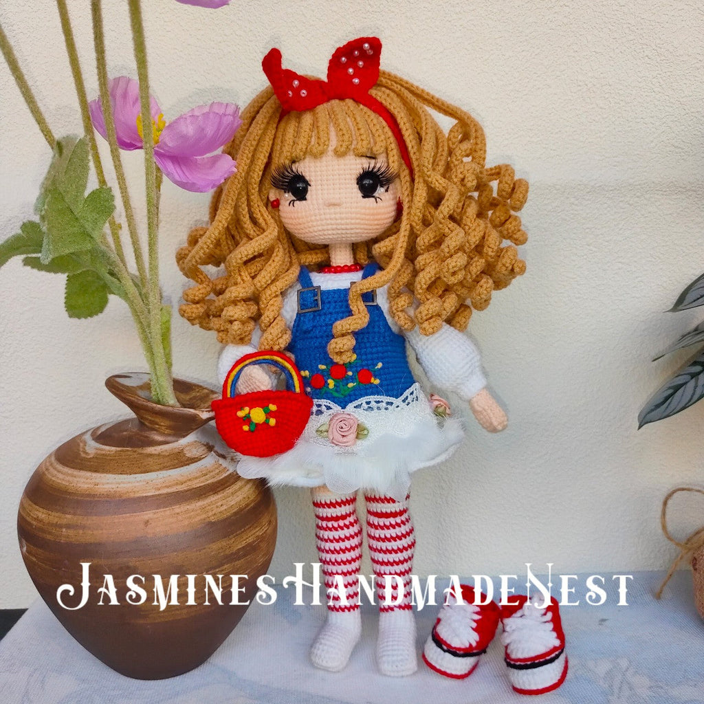 Handmade Crochet Rose Girl Doll – Adorable Amigurumi Plush Toy with Cute Flower Dress, Soft Knitted Doll, Playful and Sweet Gift for Kids, Birthday Present, Nursery Decor, Unique Collectible for Children and Doll Lovers