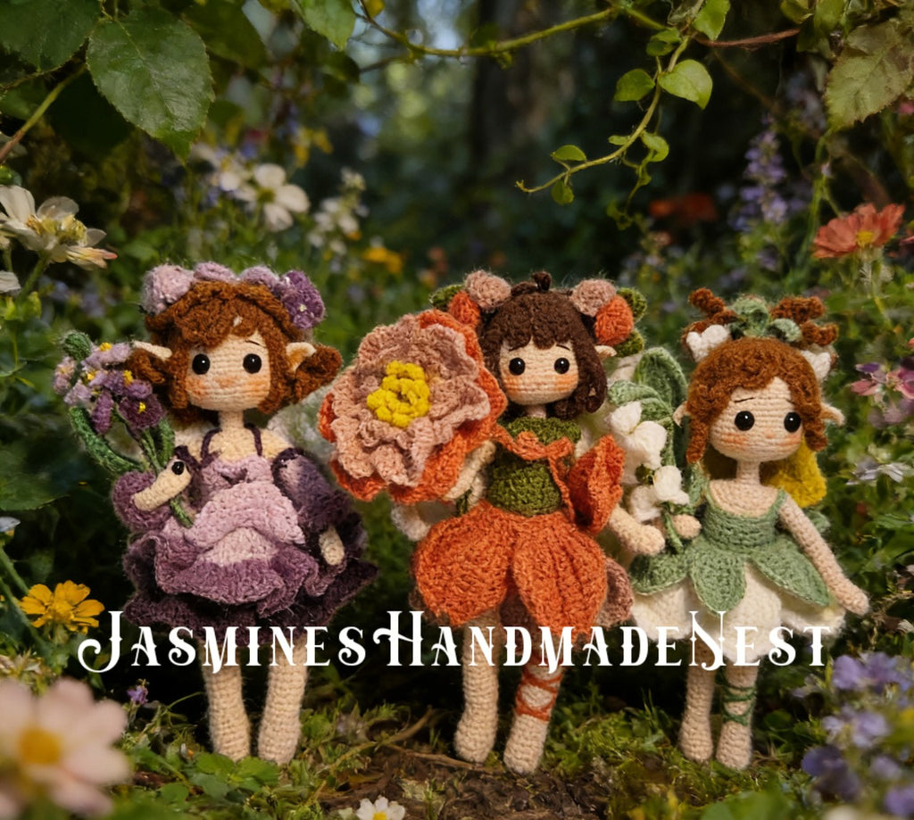 Flower Fairy Dolls Set, Crochet Amigurumi Plush, Lily of the Valley Violet Peony