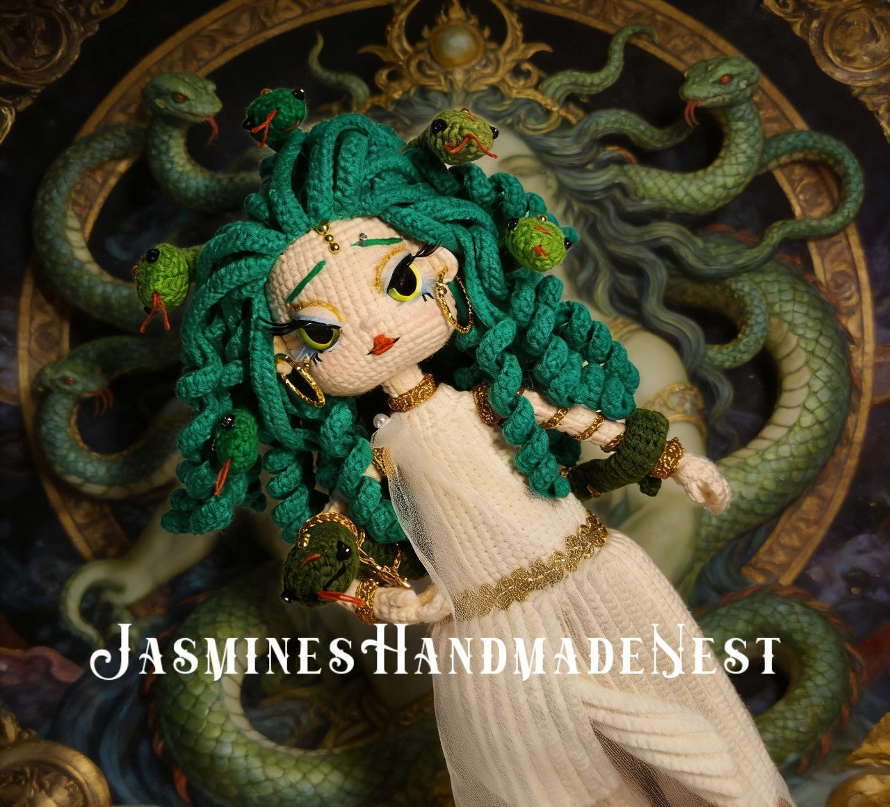 Handmade Crochet Snake Doll – Amigurumi Mythical Fantasy Creature Plush, Unique Handmade Gift