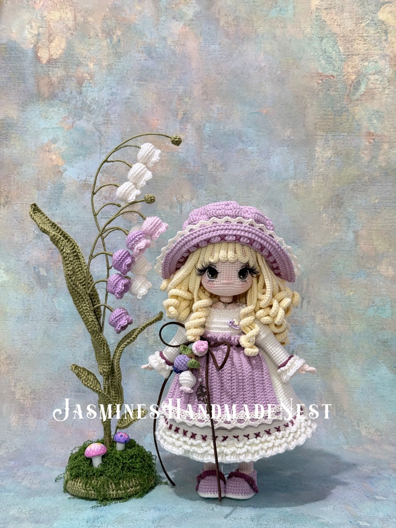 Handmade Lily of the Valley Girl Doll – Crochet Amigurumi Plush, Mini Woodland Cottagecore Gift