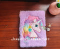 Kawaii Fuzzy Unicorn Notebook with Lock, Embroidery Rainbow Floral Unicorn Plush Journal, Lockable Secret Diary for Kids Teen Girls Stationery Gift