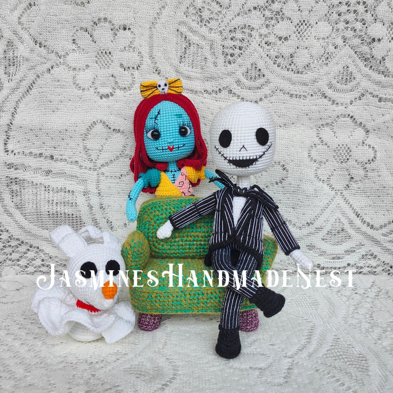 Handmade Crochet Jack and Sally Inspired Dolls – Nightmare Before Christmas Style Amigurumi Plush, Gothic Couple Gift, Halloween Christmas Decor
