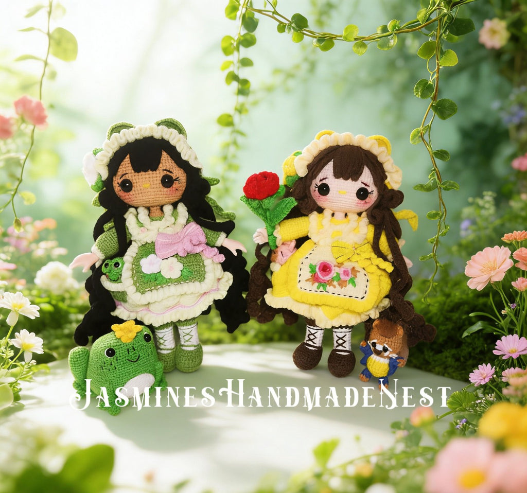 Handmade Crochet Princess, Wish Girl, Frog & Mermaid Dolls – Amigurumi Plush Set, Cute Fantasy Gift