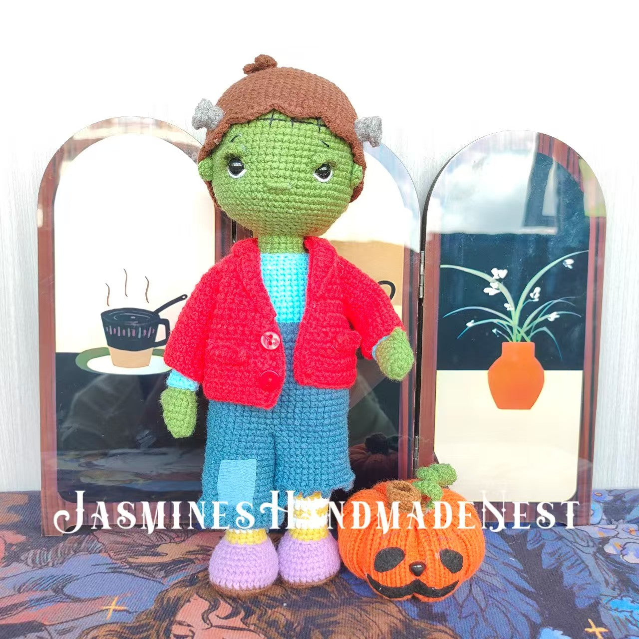 Handmade Frankenstein Doll – Classic Stitched Design with Retro Hues, Halloween Decor, Ideal Birthday Gift for Him, Dark-Chic Trendy Toy