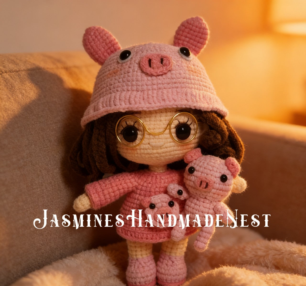 Handmade Crochet Bunny, Fox, Fawn, Pig & Bear Dolls – Amigurumi Woodland Animal Plush Set, Cute Handmade Gift for Kids & Girls