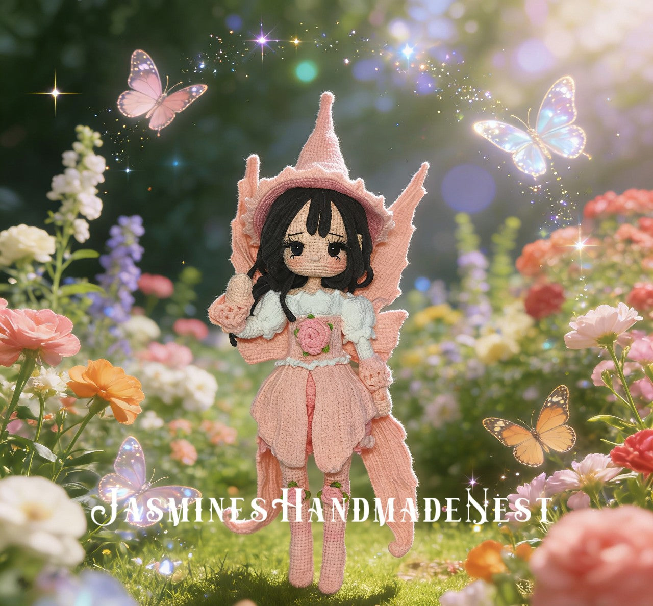 Crochet Fairy Doll Handmade – Amigurumi Plush, Woodland Wisteria Elf, Cottagecore Gift