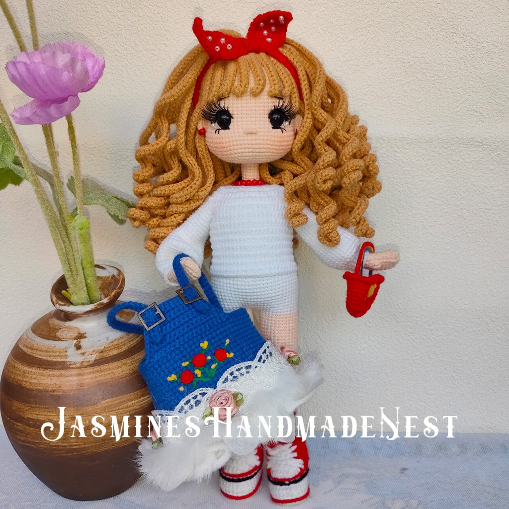 Handmade Crochet Rose Girl Doll – Adorable Amigurumi Plush Toy with Cute Flower Dress, Soft Knitted Doll, Playful and Sweet Gift for Kids, Birthday Present, Nursery Decor, Unique Collectible for Children and Doll Lovers