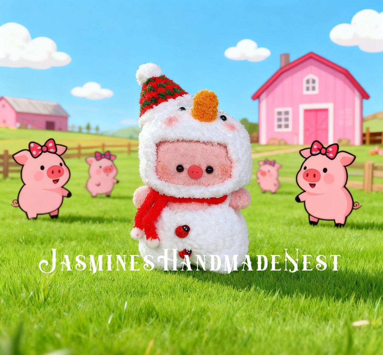 Handmade Pig Plush – Crochet Amigurumi Piglet Toy, Soft Snuggle Miniature Plush, Strawberry Pig Doll, Farmhouse Nursery Decor, Baby Shower or Birthday Gift
