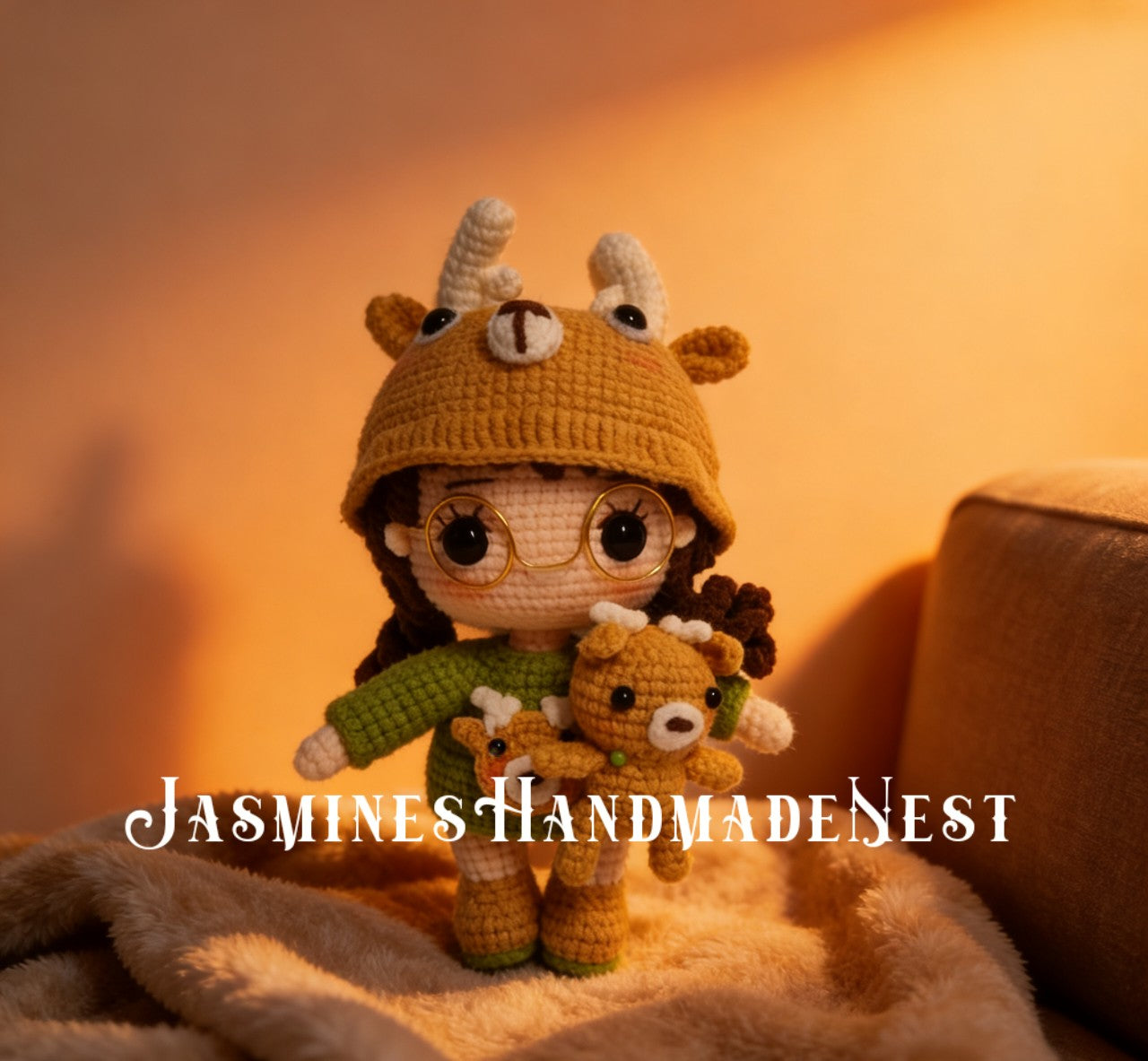 Handmade Crochet Bunny, Fox, Fawn, Pig & Bear Dolls – Amigurumi Woodland Animal Plush Set, Cute Handmade Gift for Kids & Girls