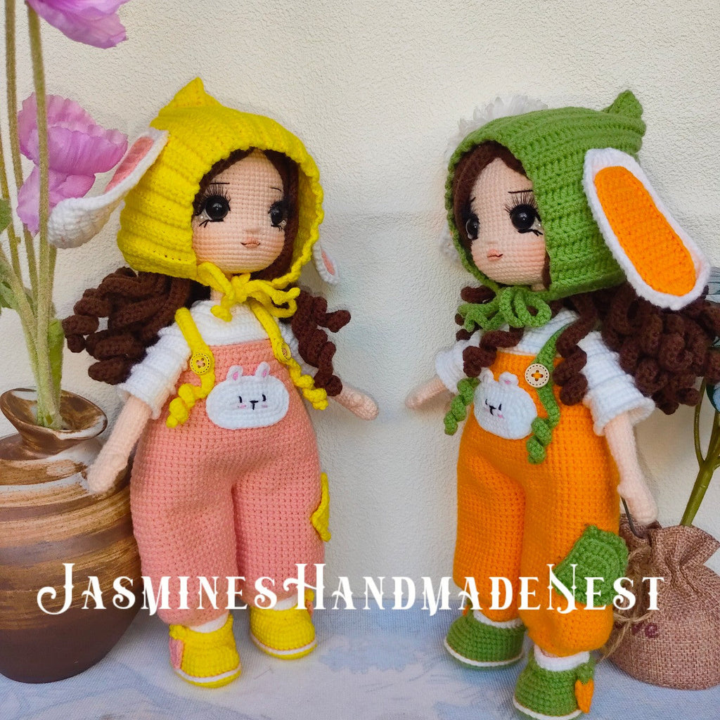 Handmade Crochet Bunny Girl Doll – Cute Amigurumi Plush Toy, Soft Knitted Rabbit Doll, Adorable Gift for Kids, Birthday Present, Nursery Decoration, Unique Collectible for Doll Lovers and Children