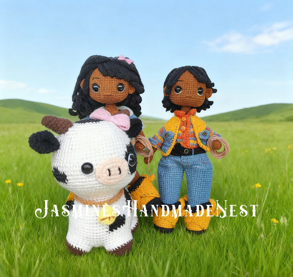 Handmade Crochet Cowboy and Cowgirl Dolls – Amigurumi Western Plush Toy Set – Soft Stuffed Doll Pair for Kids, Nursery Decor, or Collector Gift