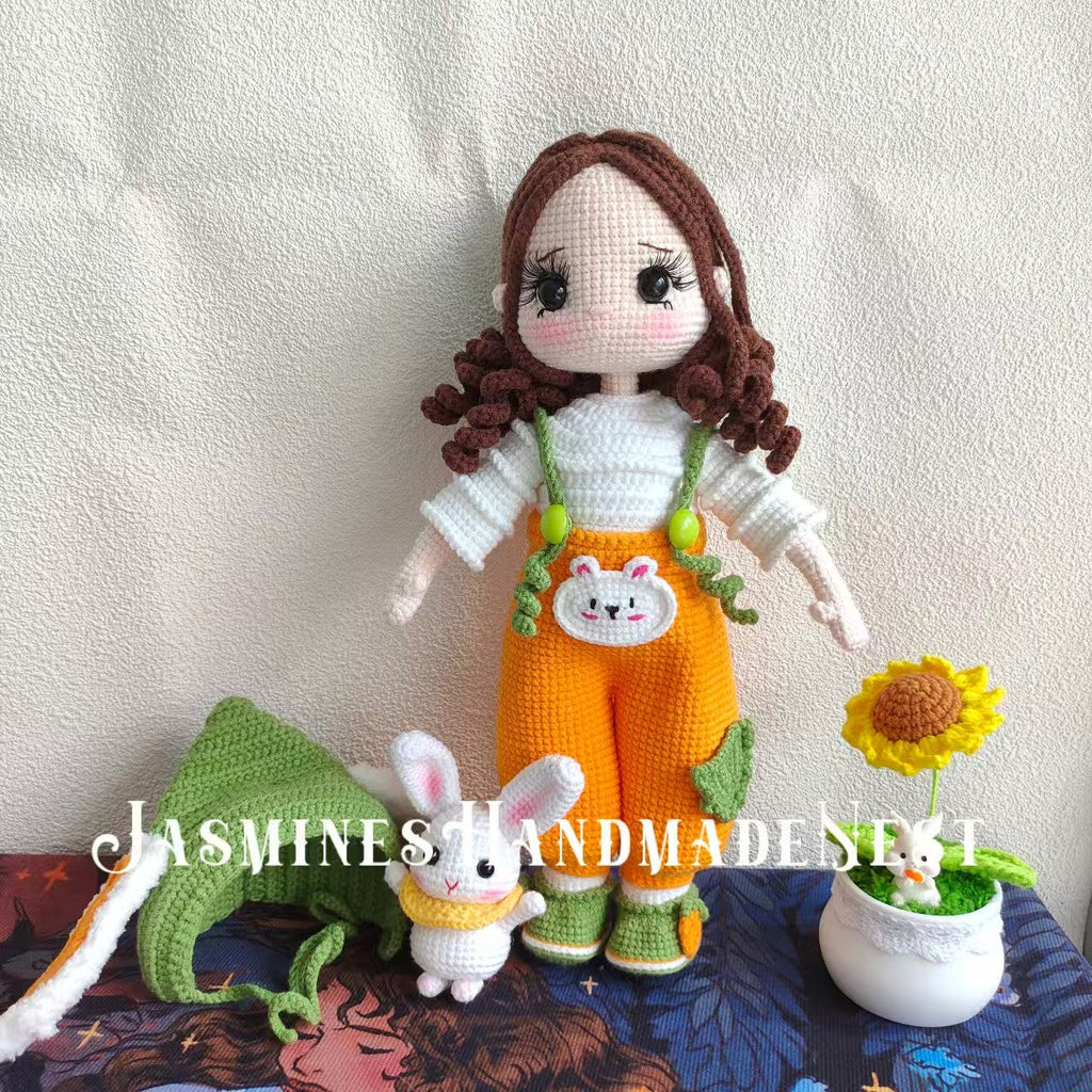 Handmade Crocheted Rabbit Girl Doll | Soft Cute Yarn Plush | Standable Ornament | Birthday Gift for Girlfriend | Healing Cute Item | Original Design, No Duplicates
