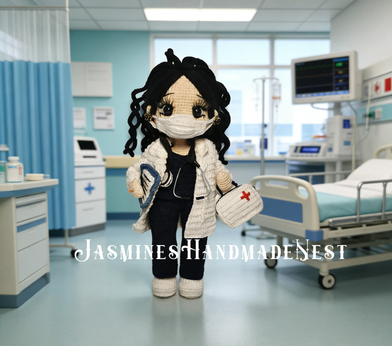 Custom Doctor Crochet Doll – Handmade Personalized Amigurumi Medical Gift, Changeable Hair Color & Outfit