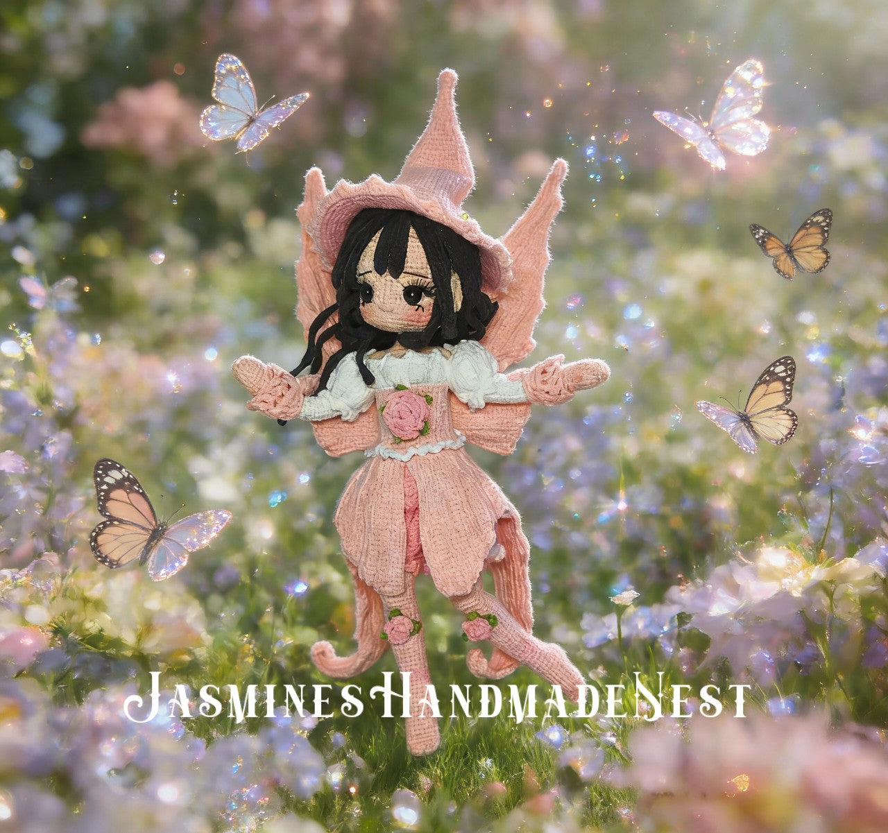 Crochet Fairy Doll Handmade – Amigurumi Plush, Woodland Wisteria Elf, Cottagecore Gift