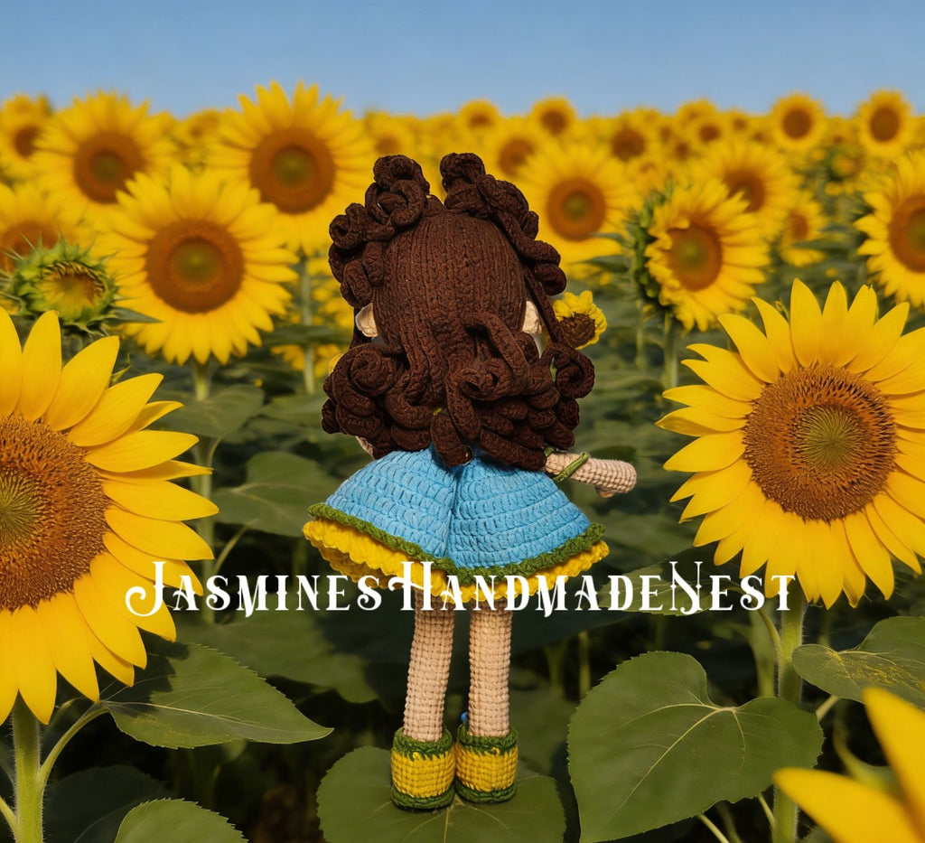 Handmade Crochet Sunflower Girl Doll – Poseable Amigurumi Plush Doll, Cute Floral Gift