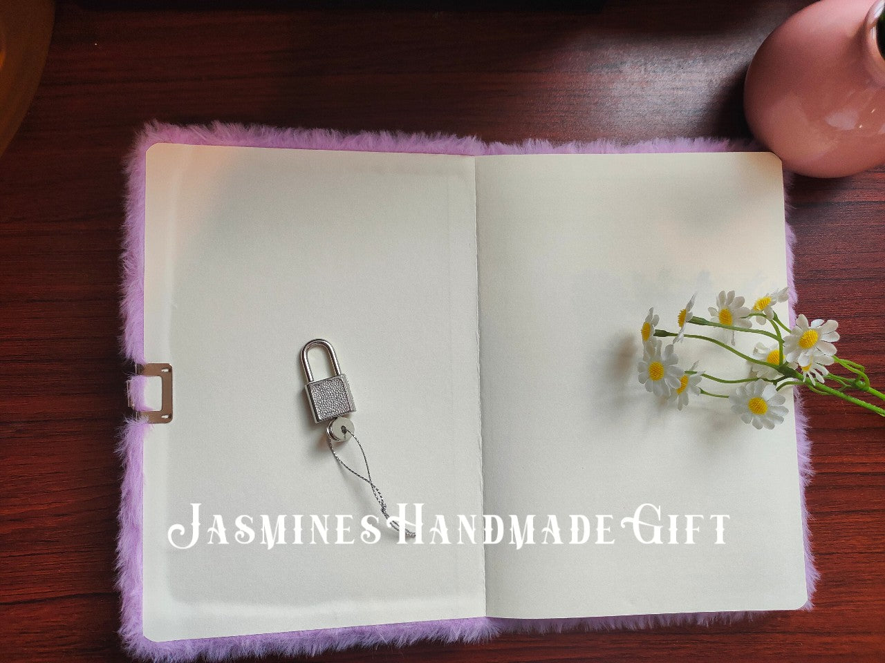 Kawaii Fuzzy Unicorn Notebook with Lock, Embroidery Rainbow Floral Unicorn Plush Journal, Lockable Secret Diary for Kids Teen Girls Stationery Gift