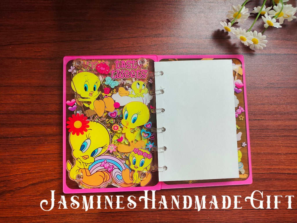 Handmade Kawaii Shake Notebook, Floating Glitter Quicksand Shake Journal, Cute Cartoon Mini Pocket Diary Gift for Girls