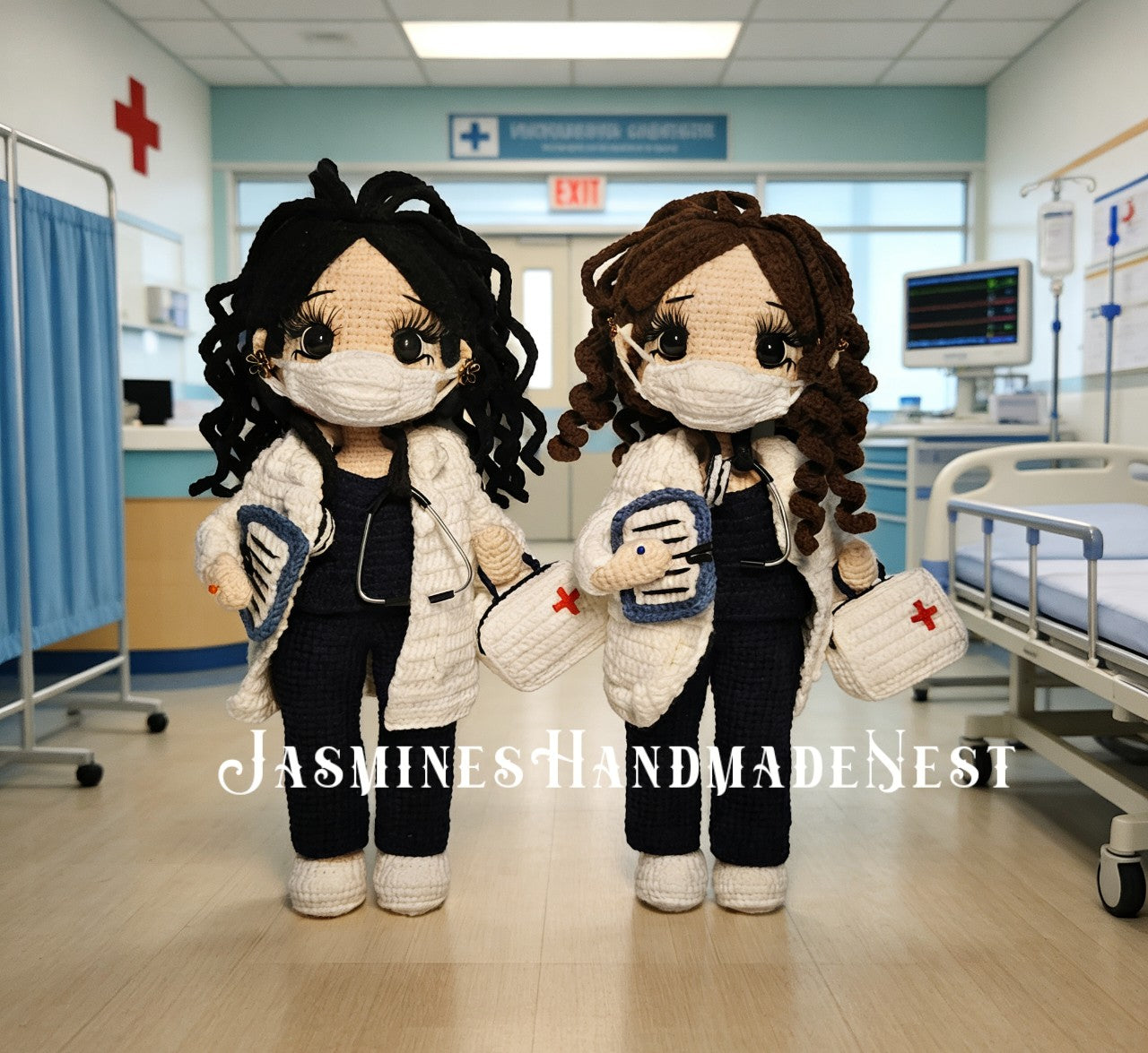 Custom Doctor Crochet Doll – Handmade Personalized Amigurumi Medical Gift, Changeable Hair Color & Outfit