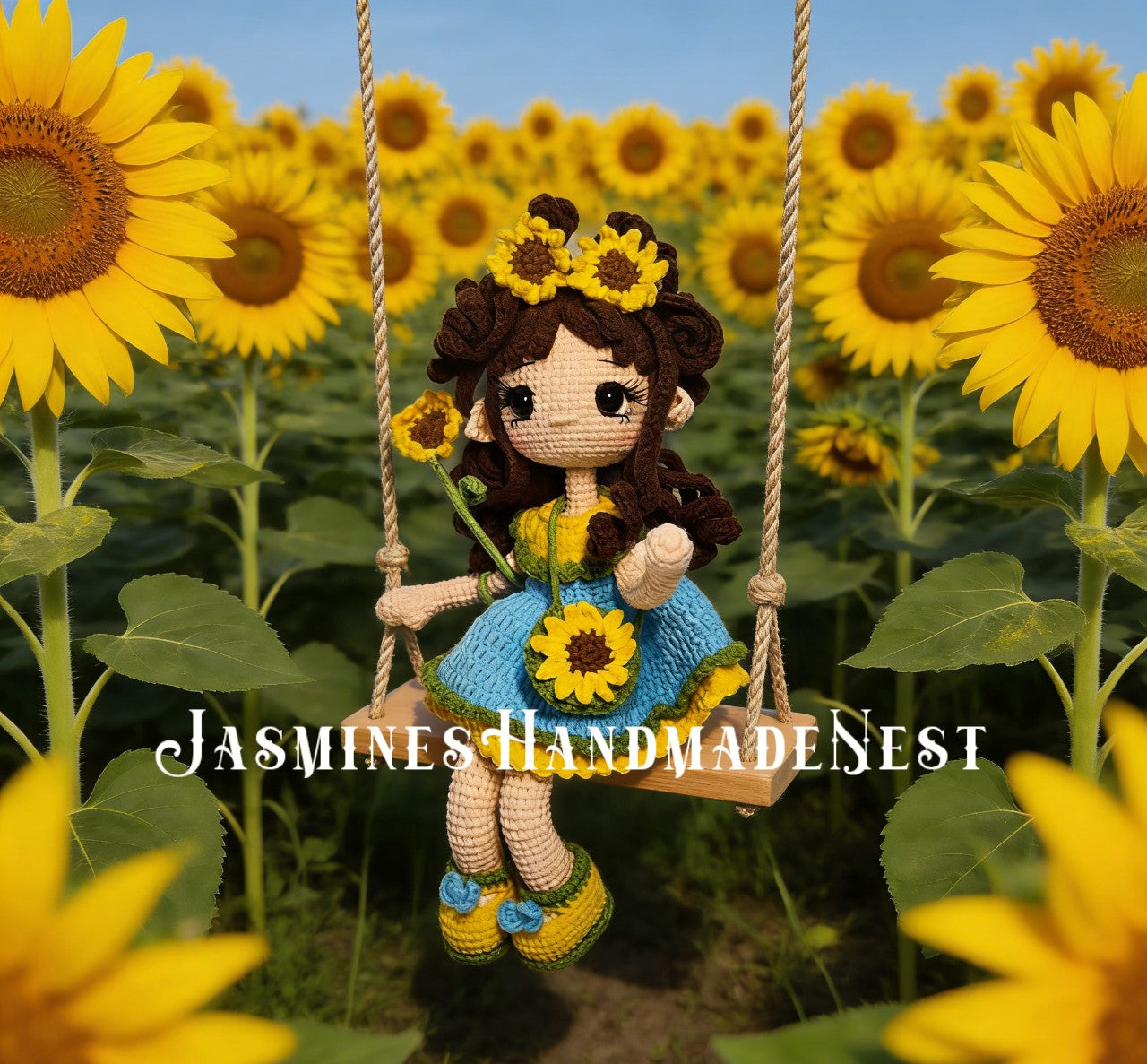 Handmade Crochet Sunflower Girl Doll – Poseable Amigurumi Plush Doll, Cute Floral Gift