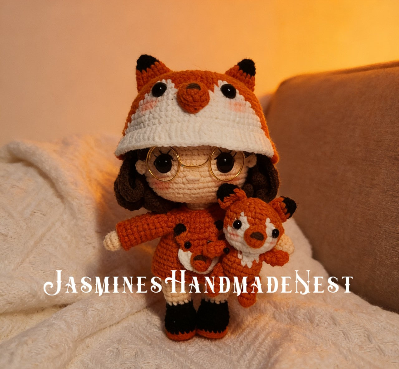 Handmade Crochet Bunny, Fox, Fawn, Pig & Bear Dolls – Amigurumi Woodland Animal Plush Set, Cute Handmade Gift for Kids & Girls