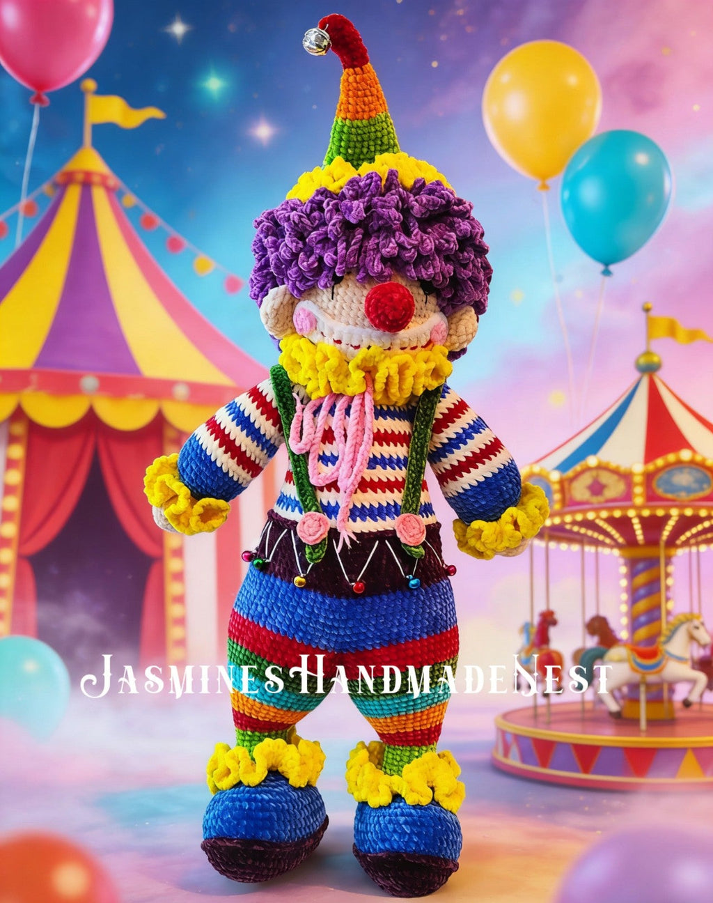 Handmade Crochet Clown Doll | Amigurumi Plush Toy, Nursery Decor, Birthday Gift