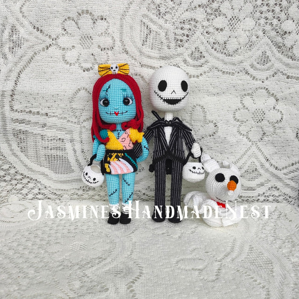 Handmade Crochet Jack and Sally Inspired Dolls – Nightmare Before Christmas Style Amigurumi Plush, Gothic Couple Gift, Halloween Christmas Decor